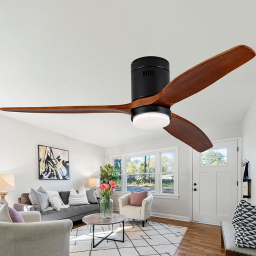 52 in. Wood Low Profile Ceiling Fan with Light and Remote, 3 Blades Flush Mount Ceiling Fan for Living Room Bedroom Dining Room-1-ErisView