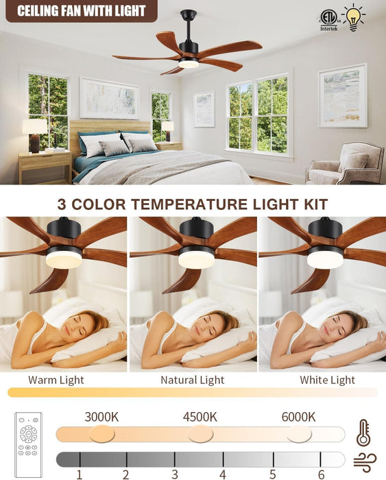 54 in. Black and Gold Ceiling Fan with Lights and Remote, Modern Ceiling Fan with 5 Wood Blades, New Ceiling Fans for Patio Bedroom-21-ErisView