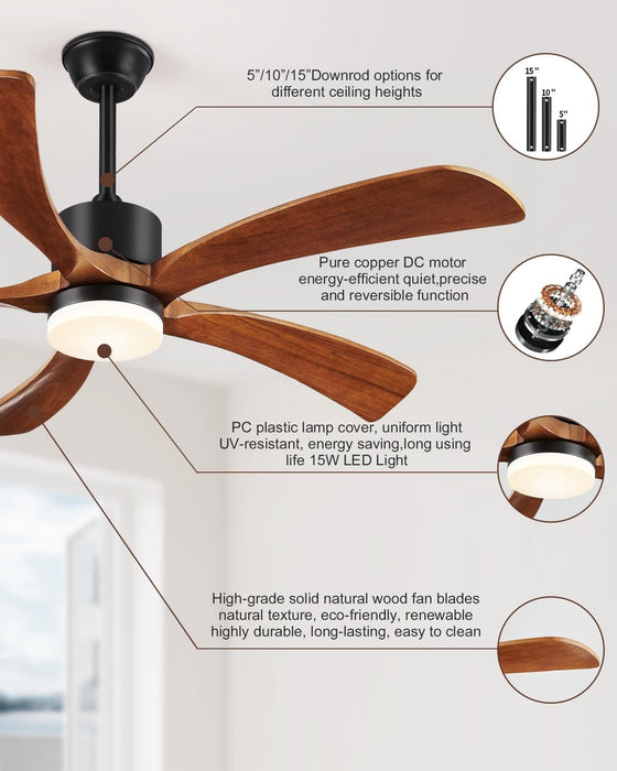 54 in. Black and Gold Ceiling Fan with Lights and Remote, Modern Ceiling Fan with 5 Wood Blades, New Ceiling Fans for Patio Bedroom-23-ErisView