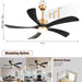 54 in. Black and Gold Ceiling Fan with Lights and Remote, Modern Ceiling Fan with 5 Wood Blades, New Ceiling Fans for Patio Bedroom-2-ErisView
