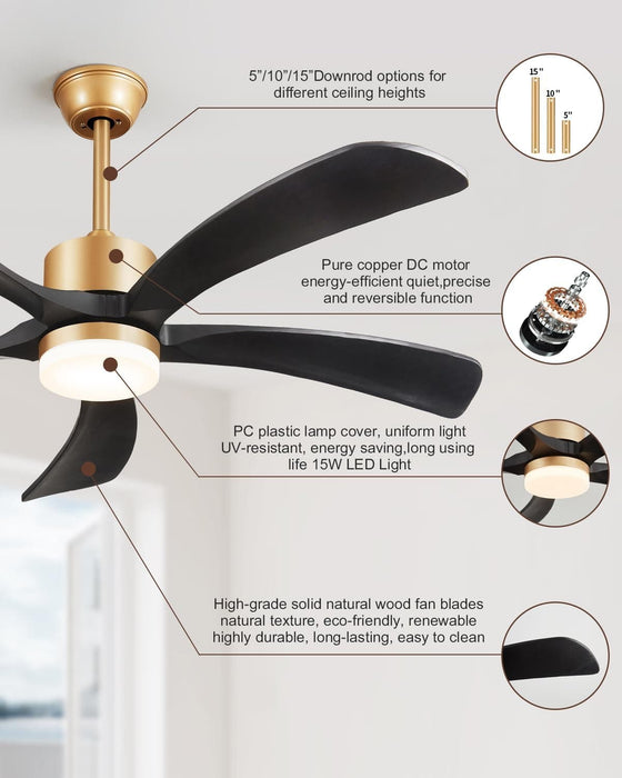 54 in. Black and Gold Ceiling Fan with Lights and Remote, Modern Ceiling Fan with 5 Wood Blades, New Ceiling Fans for Patio Bedroom-4-ErisView