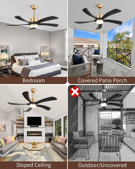 54 in. Black and Gold Ceiling Fan with Lights and Remote, Modern Ceiling Fan with 5 Wood Blades, New Ceiling Fans for Patio Bedroom-8-ErisView
