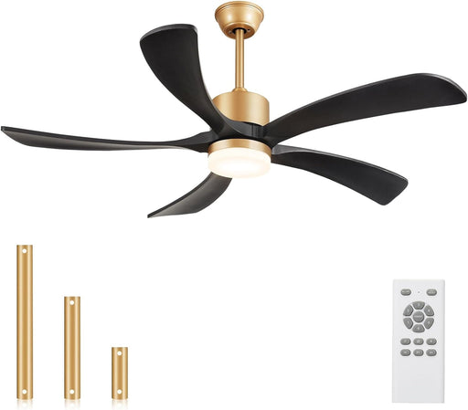 54 in. Black and Gold Ceiling Fan with Lights and Remote, Modern Ceiling Fan with 5 Wood Blades, New Ceiling Fans for Patio Bedroom-1-ErisView