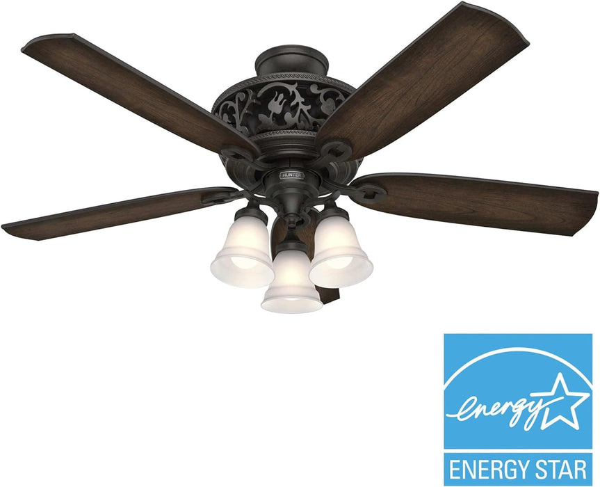 54 in. Bronze Ceiling Fan with LED Light Kit and Handheld Remote, Hugger Ceiling Fan with Light-2-ErisView