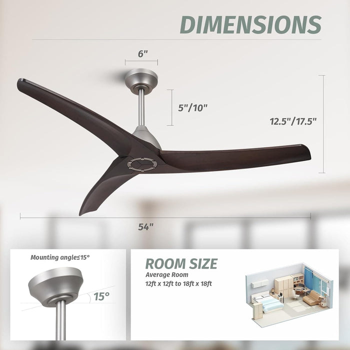 54 in. Ceiling Fan NO Light, Wood Reversible DC Ceiling Fan, Unique Ceiling Fan for Kitchen Bedroom Living Room-3-ErisView