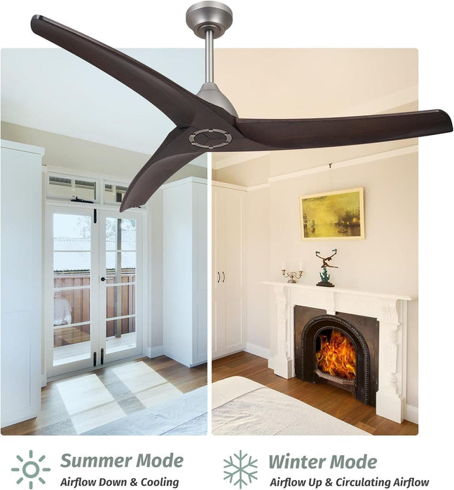 54 in. Ceiling Fan NO Light, Wood Reversible DC Ceiling Fan, Unique Ceiling Fan for Kitchen Bedroom Living Room-4-ErisView