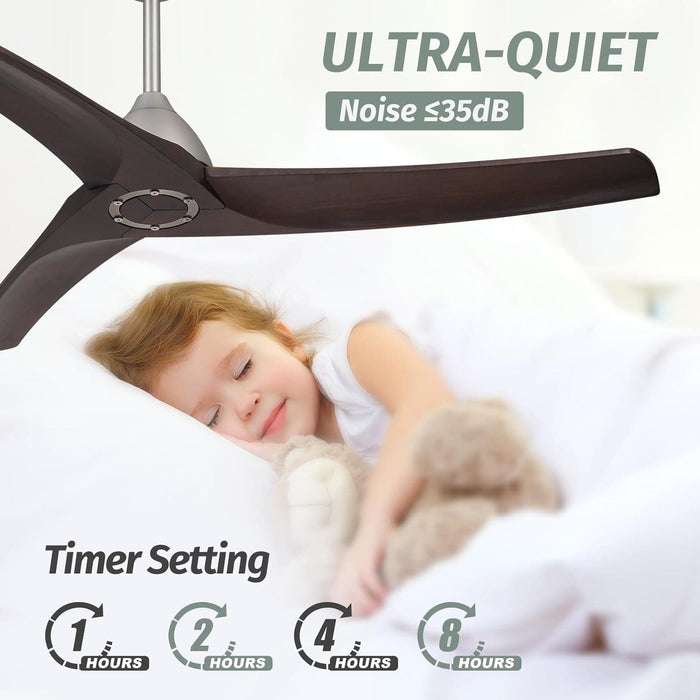 54 in. Ceiling Fan NO Light, Wood Reversible DC Ceiling Fan, Unique Ceiling Fan for Kitchen Bedroom Living Room-6-ErisView