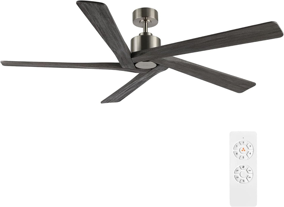 54 in. Ceiling Fans without Lights, Carved Solid Wood Reversible Ceiling Fan with Remote, Brass Ceiling Fan with Black Blades-10-ErisView