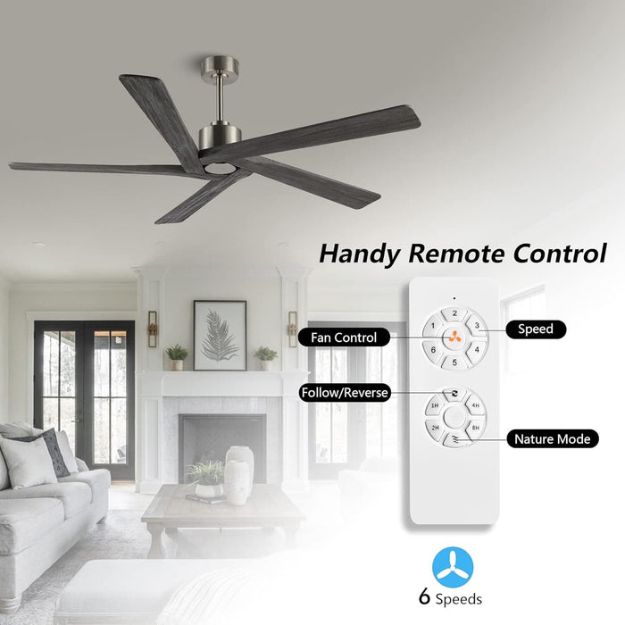 54 in. Ceiling Fans without Lights, Carved Solid Wood Reversible Ceiling Fan with Remote, Brass Ceiling Fan with Black Blades-11-ErisView