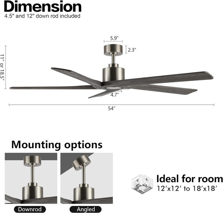 54 in. Ceiling Fans without Lights, Carved Solid Wood Reversible Ceiling Fan with Remote, Brass Ceiling Fan with Black Blades-12-ErisView