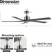 54 in. Ceiling Fans without Lights, Carved Solid Wood Reversible Ceiling Fan with Remote, Brass Ceiling Fan with Black Blades-12-ErisView