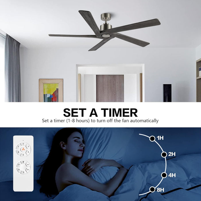 54 in. Ceiling Fans without Lights, Carved Solid Wood Reversible Ceiling Fan with Remote, Brass Ceiling Fan with Black Blades-15-ErisView