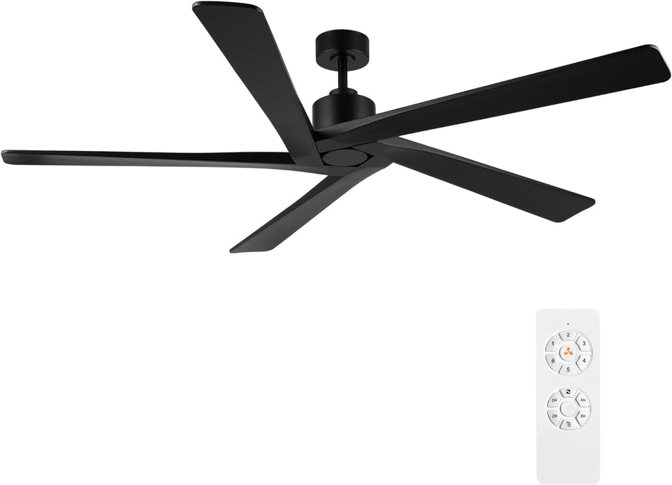 54 in. Ceiling Fans without Lights, Carved Solid Wood Reversible Ceiling Fan with Remote, Brass Ceiling Fan with Black Blades-19-ErisView