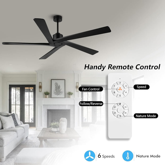 54 in. Ceiling Fans without Lights, Carved Solid Wood Reversible Ceiling Fan with Remote, Brass Ceiling Fan with Black Blades-20-ErisView