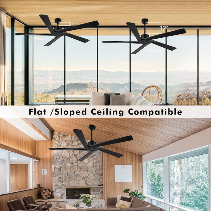 54 in. Ceiling Fans without Lights, Carved Solid Wood Reversible Ceiling Fan with Remote, Brass Ceiling Fan with Black Blades-23-ErisView