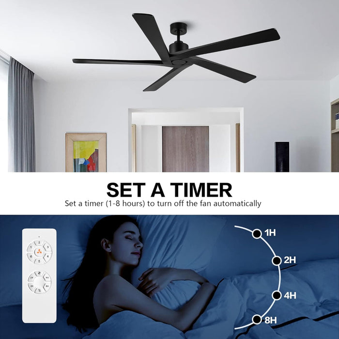 54 in. Ceiling Fans without Lights, Carved Solid Wood Reversible Ceiling Fan with Remote, Brass Ceiling Fan with Black Blades-25-ErisView