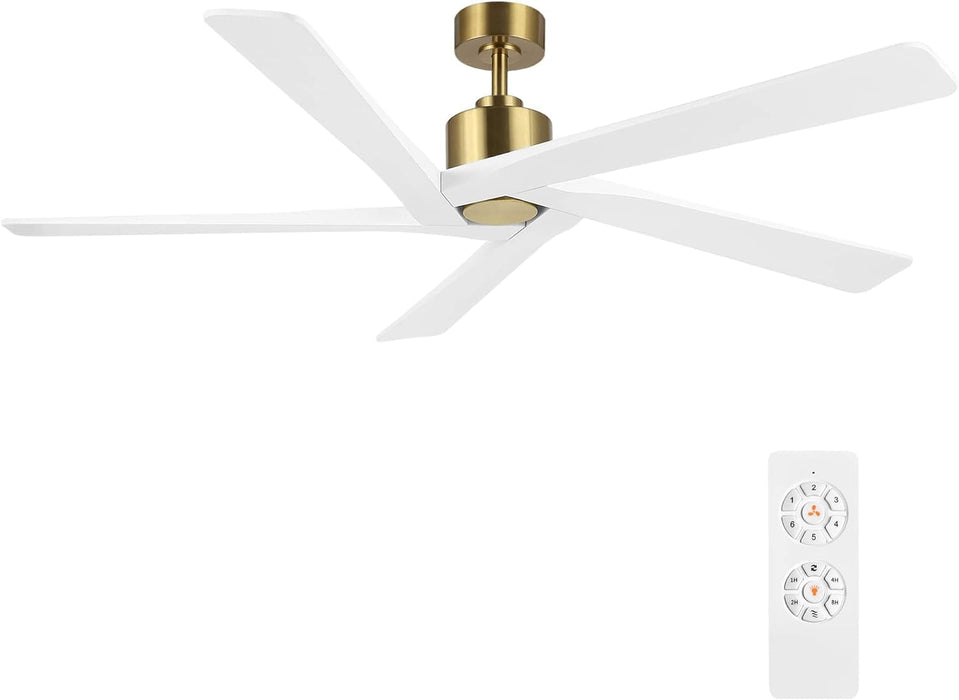 54 in. Ceiling Fans without Lights, Carved Solid Wood Reversible Ceiling Fan with Remote, Brass Ceiling Fan with Black Blades-27-ErisView