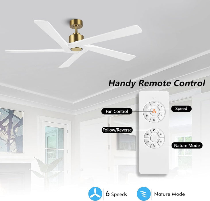 54 in. Ceiling Fans without Lights, Carved Solid Wood Reversible Ceiling Fan with Remote, Brass Ceiling Fan with Black Blades-28-ErisView
