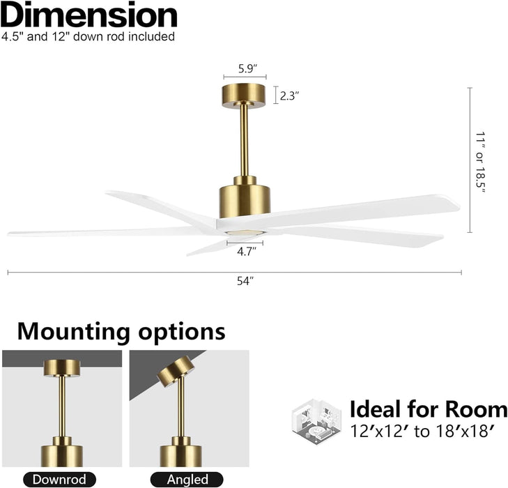 54 in. Ceiling Fans without Lights, Carved Solid Wood Reversible Ceiling Fan with Remote, Brass Ceiling Fan with Black Blades-29-ErisView
