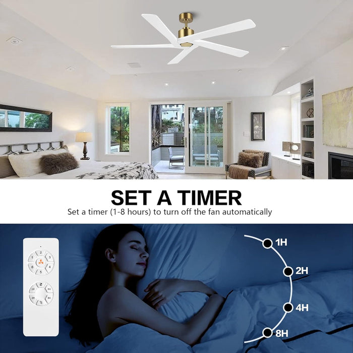 54 in. Ceiling Fans without Lights, Carved Solid Wood Reversible Ceiling Fan with Remote, Brass Ceiling Fan with Black Blades-32-ErisView