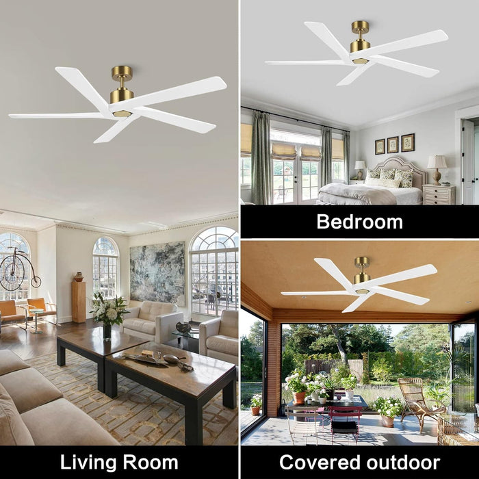 54 in. Ceiling Fans without Lights, Carved Solid Wood Reversible Ceiling Fan with Remote, Brass Ceiling Fan with Black Blades-33-ErisView