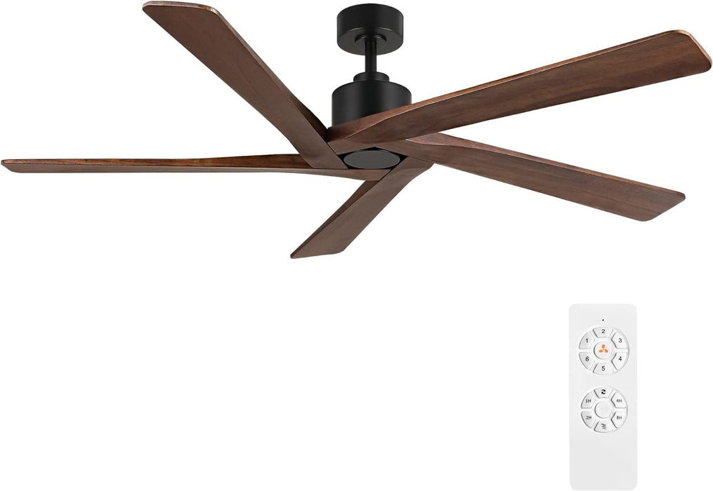 54 in. Ceiling Fans without Lights, Carved Solid Wood Reversible Ceiling Fan with Remote, Brass Ceiling Fan with Black Blades-36-ErisView