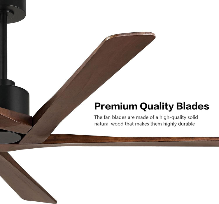 54 in. Ceiling Fans without Lights, Carved Solid Wood Reversible Ceiling Fan with Remote, Brass Ceiling Fan with Black Blades-40-ErisView