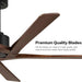 54 in. Ceiling Fans without Lights, Carved Solid Wood Reversible Ceiling Fan with Remote, Brass Ceiling Fan with Black Blades-40-ErisView