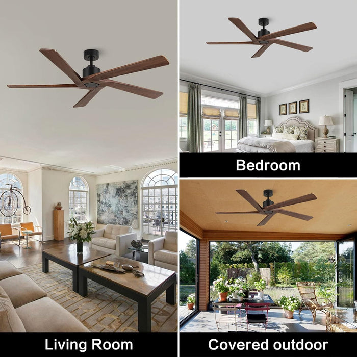 54 in. Ceiling Fans without Lights, Carved Solid Wood Reversible Ceiling Fan with Remote, Brass Ceiling Fan with Black Blades-42-ErisView