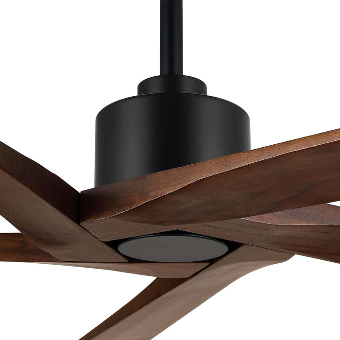 54 in. Ceiling Fans without Lights, Carved Solid Wood Reversible Ceiling Fan with Remote, Brass Ceiling Fan with Black Blades-43-ErisView