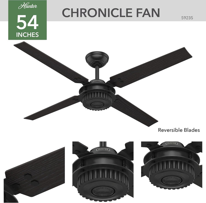 54 in. Chronicle Matte Black Outdoor Fan, Indoor Outdoor Ceiling Fans with Wall Control, Hugger Ceiling Fans-2-ErisView