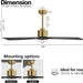 54 in. DC Ceiling Fan with Lights and Remote Control, Wood Modern Reversible Quiet Ceiling Fans, Brass Ceiling Fan with Black Blades-10-ErisView
