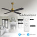 54 in. DC Ceiling Fan with Lights and Remote Control, Wood Modern Reversible Quiet Ceiling Fans, Brass Ceiling Fan with Black Blades-11-ErisView