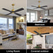 54 in. DC Ceiling Fan with Lights and Remote Control, Wood Modern Reversible Quiet Ceiling Fans, Brass Ceiling Fan with Black Blades-15-ErisView