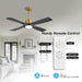 54 in. DC Ceiling Fan with Lights and Remote Control, Wood Modern Reversible Quiet Ceiling Fans, Brass Ceiling Fan with Black Blades-3-ErisView