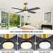54 in. DC Ceiling Fan with Lights and Remote Control, Wood Modern Reversible Quiet Ceiling Fans, Brass Ceiling Fan with Black Blades-6-ErisView