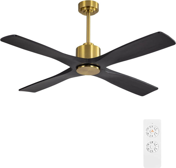 54 in. DC Ceiling Fan with Lights and Remote Control, Wood Modern Reversible Quiet Ceiling Fans, Brass Ceiling Fan with Black Blades-9-ErisView