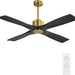 54 in. DC Ceiling Fan with Lights and Remote Control, Wood Modern Reversible Quiet Ceiling Fans, Brass Ceiling Fan with Black Blades-9-ErisView