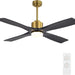 54 in. DC Ceiling Fan with Lights and Remote Control, Wood Modern Reversible Quiet Ceiling Fans, Brass Ceiling Fan with Black Blades-1-ErisView