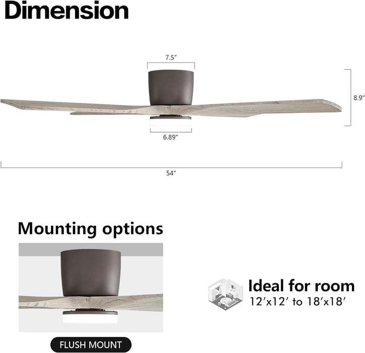 54 in. Flush Mount Ceiling Fans without Lights, 4 Reversible Carved Wood Blade Ceiling Fans, Quiet Hugger Ceiling Fan NO Light-11-ErisView