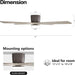 54 in. Flush Mount Ceiling Fans without Lights, 4 Reversible Carved Wood Blade Ceiling Fans, Quiet Hugger Ceiling Fan NO Light-11-ErisView
