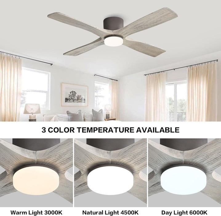 54 in. Flush Mount Ceiling Fans without Lights, 4 Reversible Carved Wood Blade Ceiling Fans, Quiet Hugger Ceiling Fan NO Light-12-ErisView