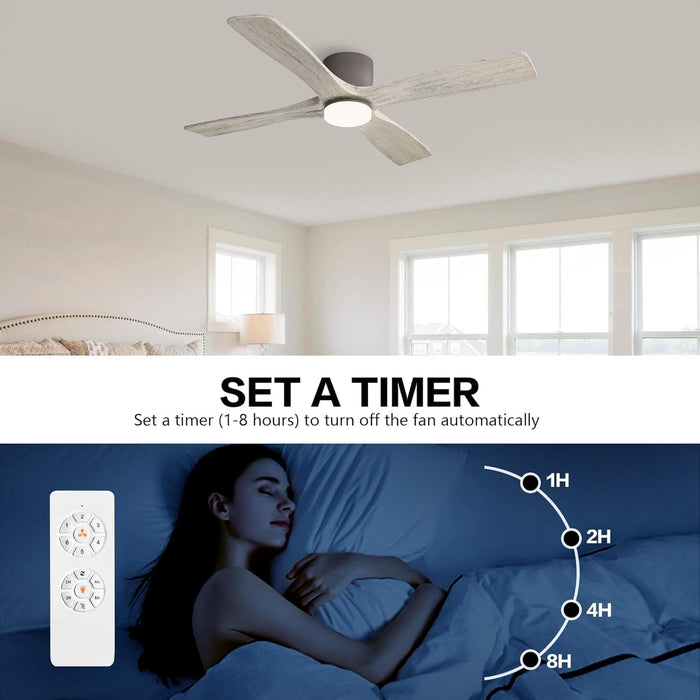 54 in. Flush Mount Ceiling Fans without Lights, 4 Reversible Carved Wood Blade Ceiling Fans, Quiet Hugger Ceiling Fan NO Light-14-ErisView