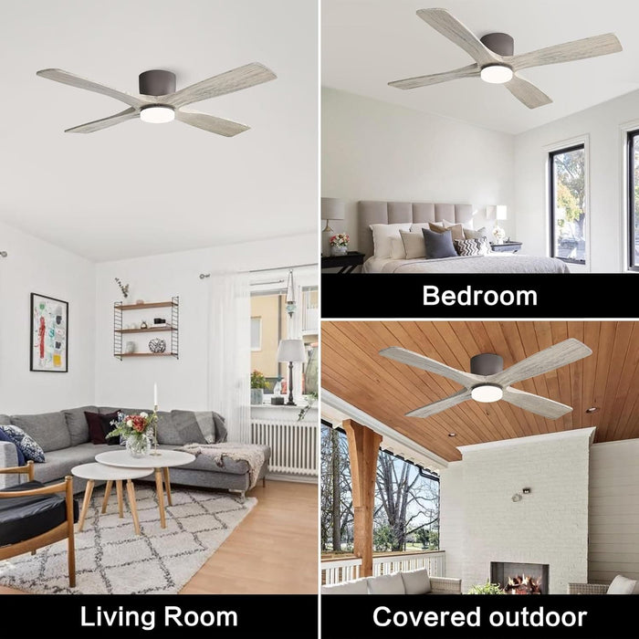 54 in. Flush Mount Ceiling Fans without Lights, 4 Reversible Carved Wood Blade Ceiling Fans, Quiet Hugger Ceiling Fan NO Light-15-ErisView