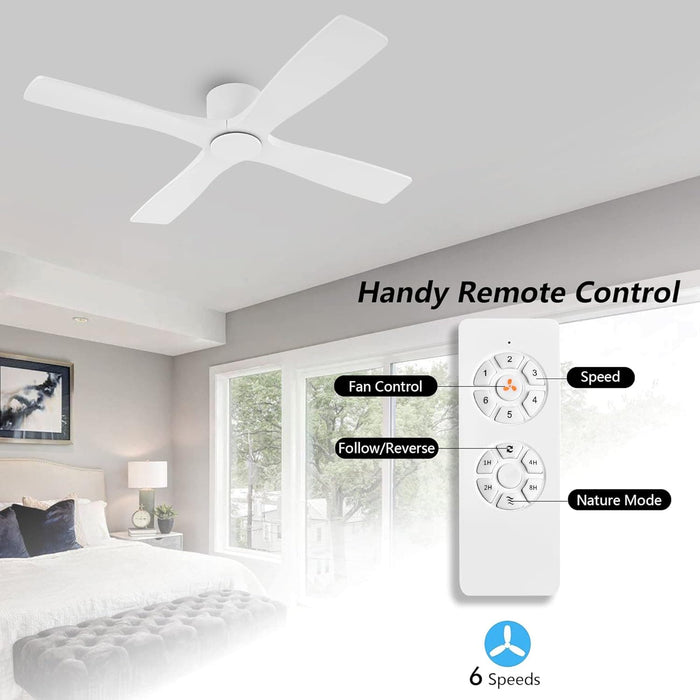 54 in. Flush Mount Ceiling Fans without Lights, 4 Reversible Carved Wood Blade Ceiling Fans, Quiet Hugger Ceiling Fan NO Light-17-ErisView