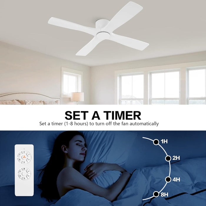 54 in. Flush Mount Ceiling Fans without Lights, 4 Reversible Carved Wood Blade Ceiling Fans, Quiet Hugger Ceiling Fan NO Light-21-ErisView