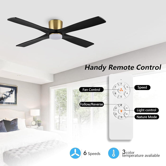 54 in. Flush Mount Ceiling Fans without Lights, 4 Reversible Carved Wood Blade Ceiling Fans, Quiet Hugger Ceiling Fan NO Light-26-ErisView