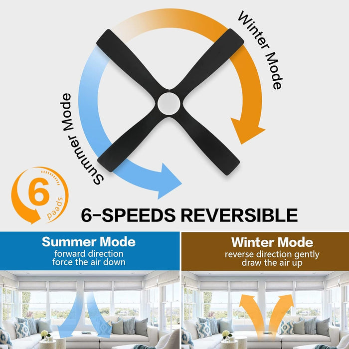 54 in. Flush Mount Ceiling Fans without Lights, 4 Reversible Carved Wood Blade Ceiling Fans, Quiet Hugger Ceiling Fan NO Light-27-ErisView