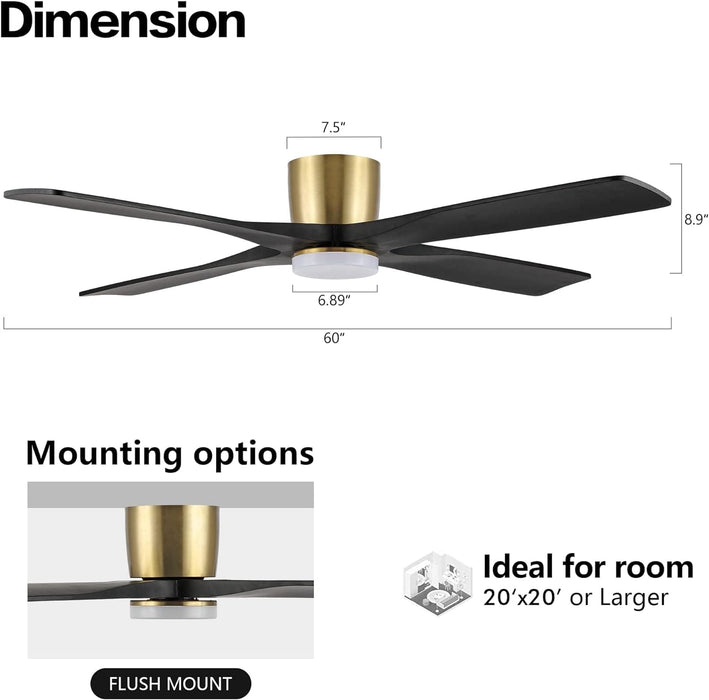 54 in. Flush Mount Ceiling Fans without Lights, 4 Reversible Carved Wood Blade Ceiling Fans, Quiet Hugger Ceiling Fan NO Light-28-ErisView