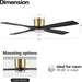 54 in. Flush Mount Ceiling Fans without Lights, 4 Reversible Carved Wood Blade Ceiling Fans, Quiet Hugger Ceiling Fan NO Light-28-ErisView